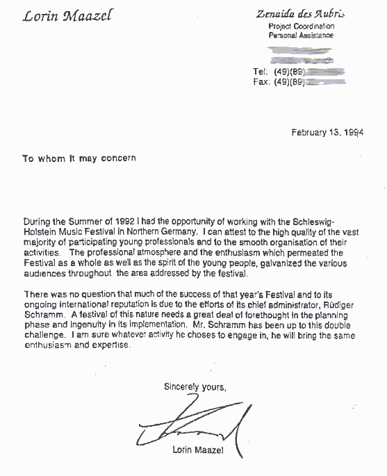 Letter from Lorin Maazel